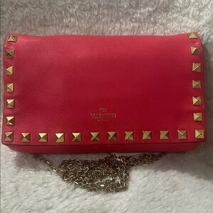 Valentino Garavani Pink Leather Rockstud Crossbody with Gold Chain Mini Bag